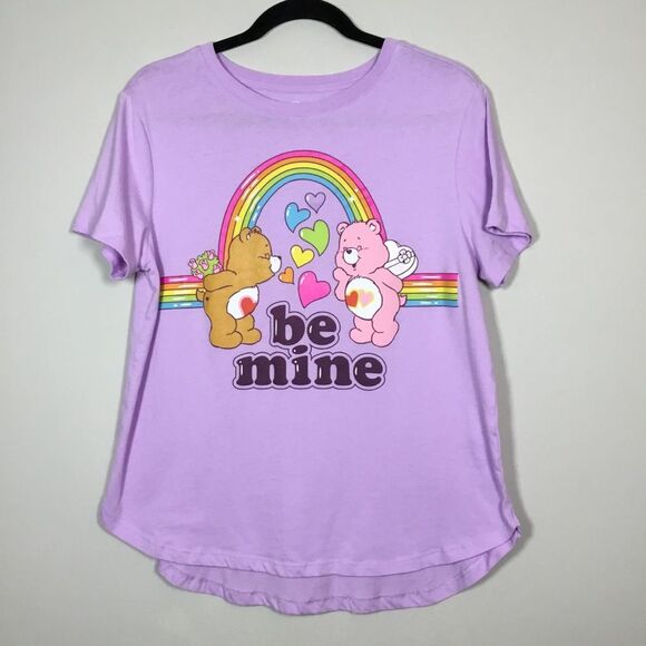 Lilac “Be Mine” Care Bears tee with rainbow Lovealot bear Tenderheart XL (15-17) - Picture 1 of 4